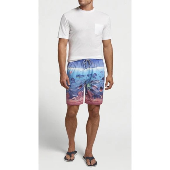 Peter Millar Men's NWT Ocean Traffic Swim Trunks Shark Fish Island Blue … - Picture 9 of 9
